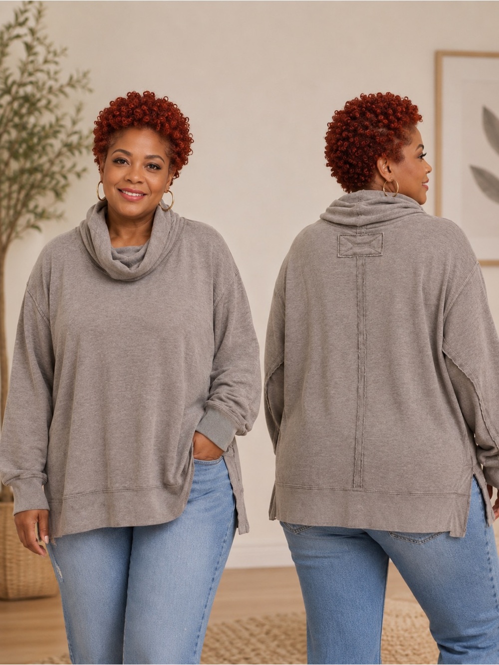 Free People Washed Gray-Green Pullover Hoodie